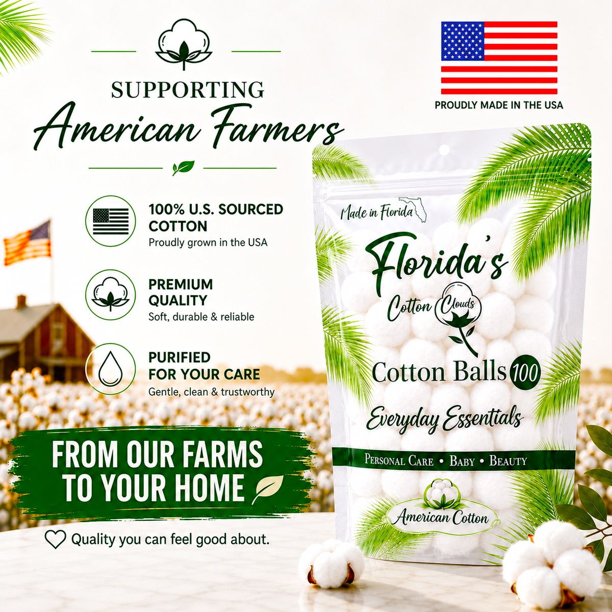 Cotton Balls 1000 Count (10 Pack), American Purified Cotton, Made in USA