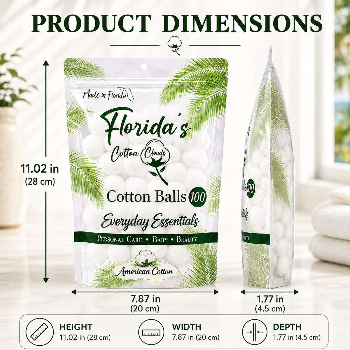 Cotton Balls 100 Count, American Purified Cotton, Made in USA