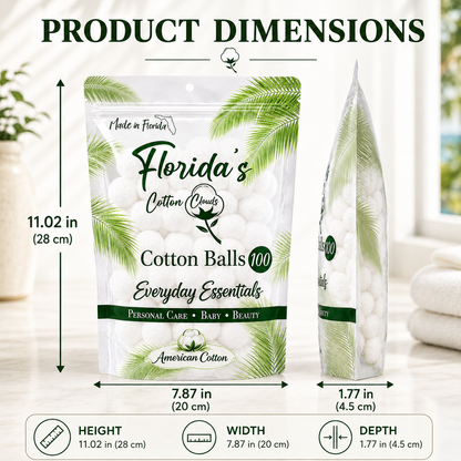 Cotton Balls 100 Count, American Purified Cotton, Made in USA