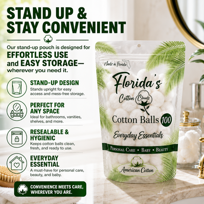 Cotton Balls 100 Count, American Purified Cotton, Made in USA