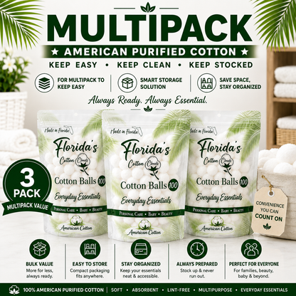 Cotton Balls 300 Count (3 Pack), American Purified Cotton, Made in USA