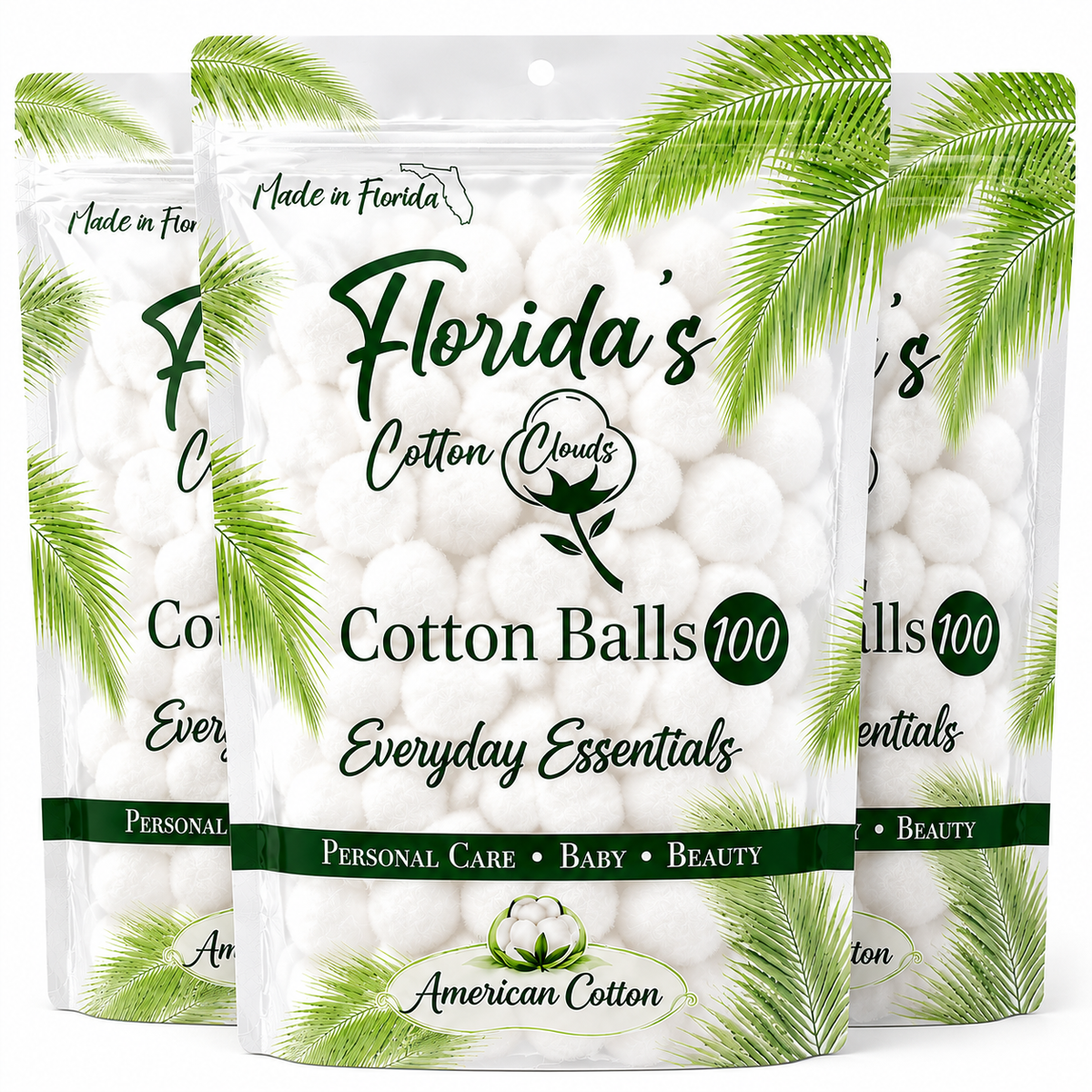 Cotton Balls 300 Count (3 Pack), American Purified Cotton, Made in USA