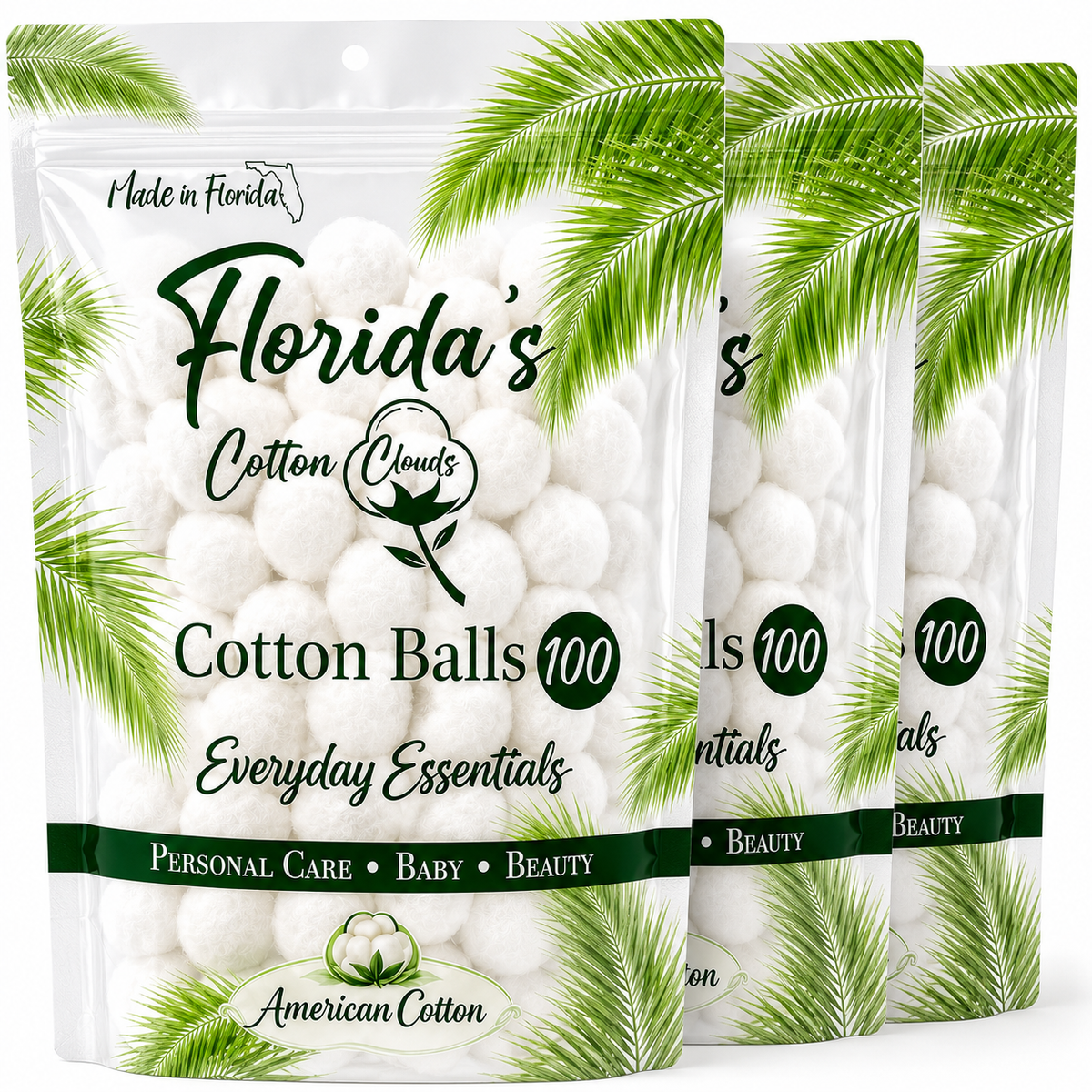 Cotton Balls 300 Count (3 Pack), American Purified Cotton, Made in USA