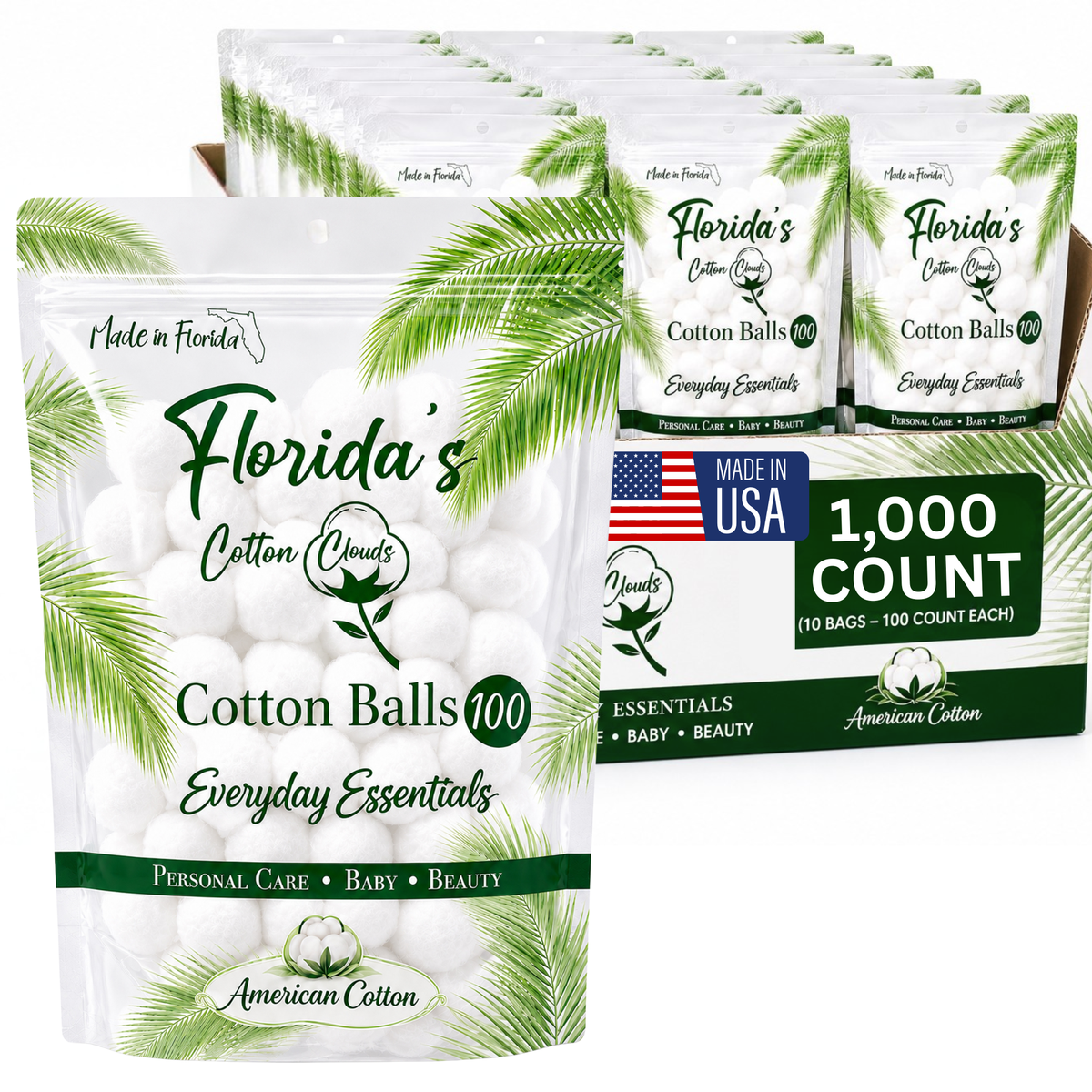 Cotton Balls 1000 Count (10 Pack), American Purified Cotton, Made in USA