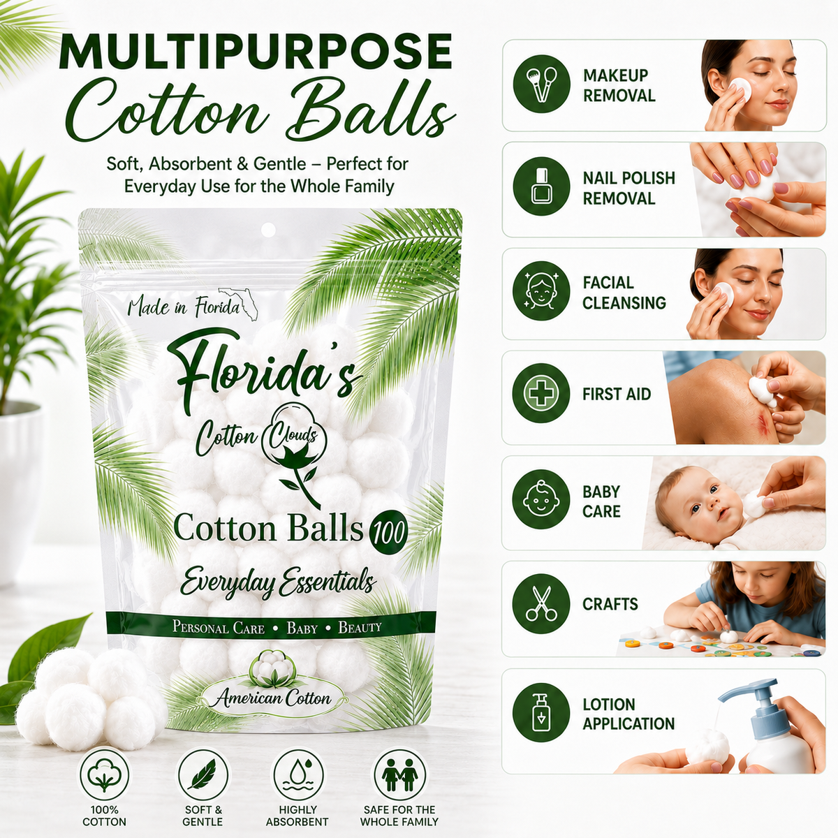 Cotton Balls 1000 Count (10 Pack), American Purified Cotton, Made in USA