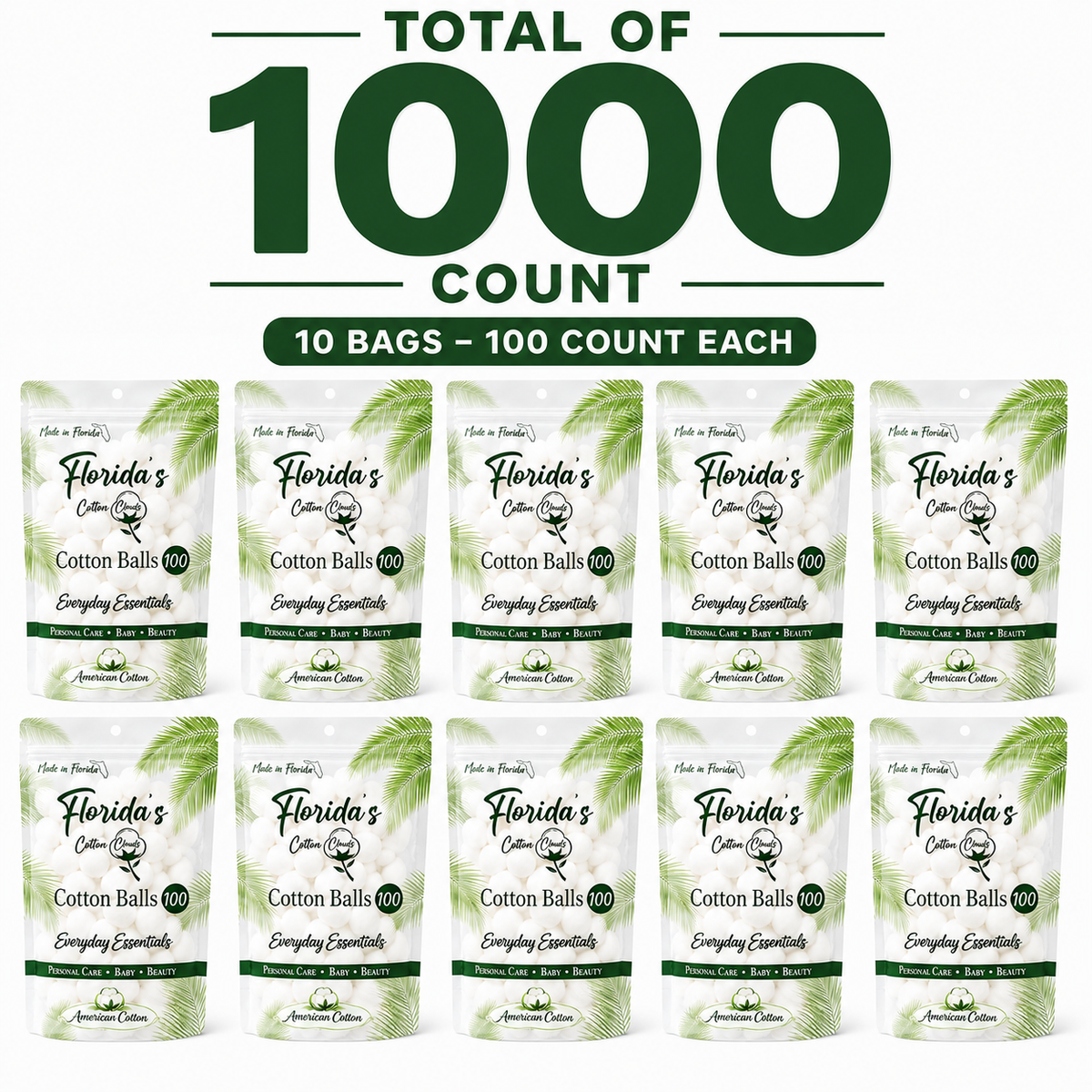 Cotton Balls 1000 Count (10 Pack), American Purified Cotton, Made in USA