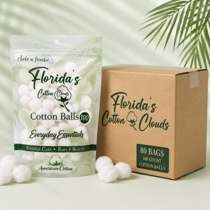 American Purified Cotton Balls, Box of 80 Bags (100 Count Each)